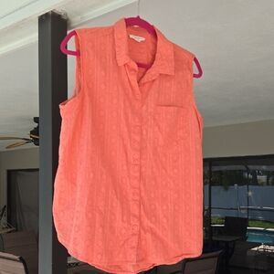 Beach lunch lounge Peach Sleeveless Button Top